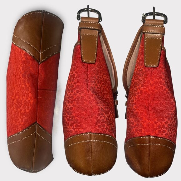 VTG Coach Soho Signature Flap 6378 Red Canvas Tan Leather Convertible Y2K Bag - Picture 5 of 11